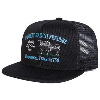 Unisex WHISKEY RANCH FEEDERS Embroidery Hip-hop Net Hats Spring Summer Outdoor Adjustable Casual Baseball Caps Sunscreen Hat Cap