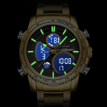 NAVIFORCE sporthorloge voor heren – Origineel luxe polshorloge van roestvrij staal, waterdicht militair model met dubbele weergave