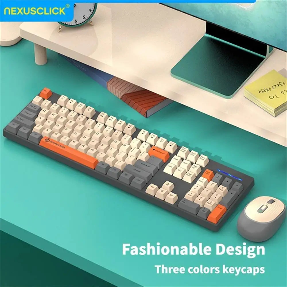 NexusClick kabelloses Gaming- und Office-Tastatur-Maus-Set, intelligente Energiesparfunktion, Full Size, 104 Tasten, 1600DPI einstellbar, USB für Laptop und PC