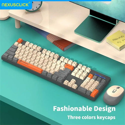 NexusClick kabelloses Gaming- und Office-Tastatur-Maus-Set, intelligente Energiesparfunktion, Full Size, 104 Tasten, 1600DPI einstellbar, USB für Laptop und PC