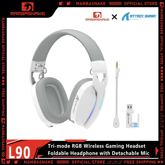 MAMBASNAKE x ATTACK SHARK L90 RGB Wireless Gaming Headset, Triple Modes, Foldable Headphone with Detachable Mic