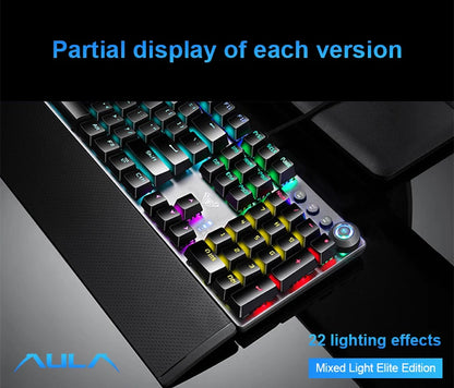 AULA F2088 mechanische kabelgebundene Gaming-Tastatur mit Multifunktions-Drehregler, 104 Tasten, magischer Hintergrundbeleuchtung und Makroprogrammierung für Computer