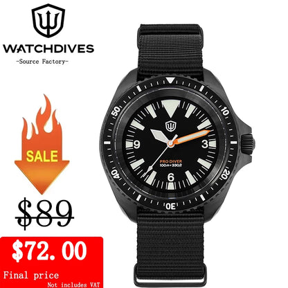 Relógio de Homem Watchdives WD1980 V3 38mm Vintage, Movimento de Quartzo VH31 Ronda 515 com Segundos Contínuos, Luminescente, Vidro de Safira