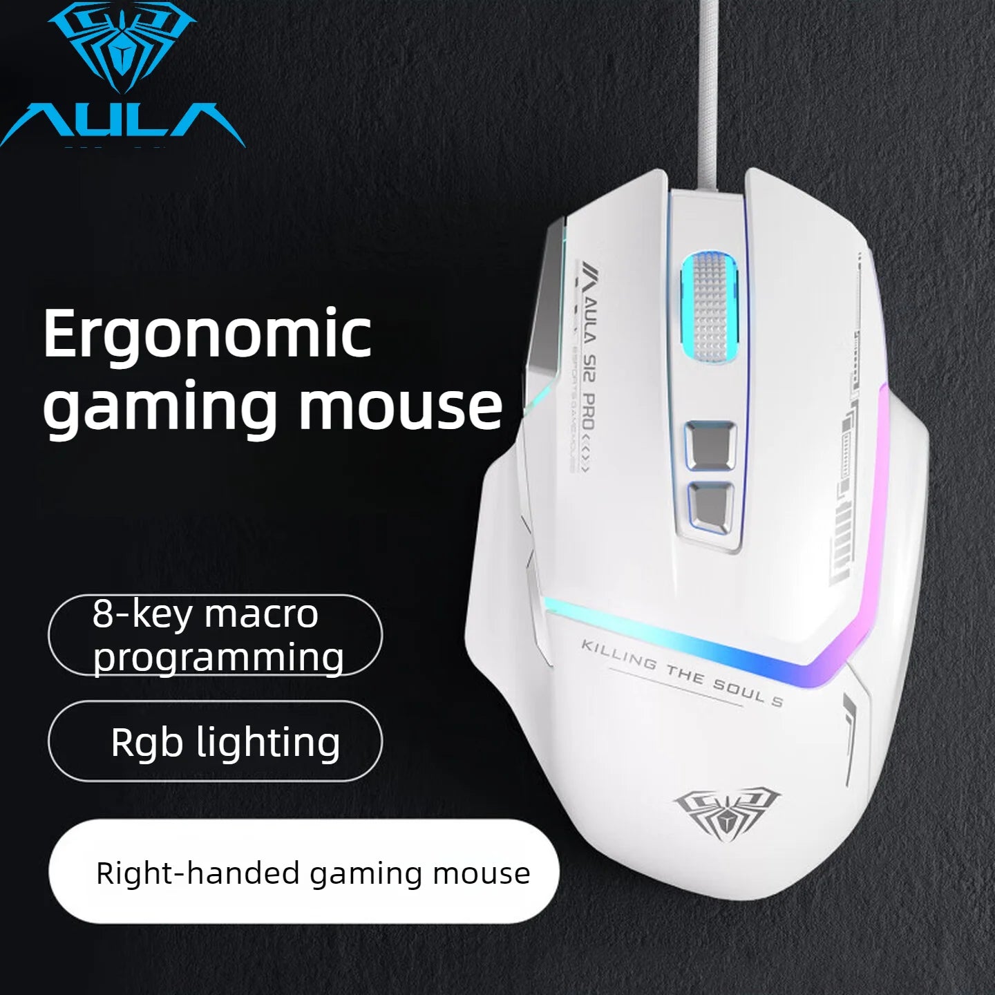 Vruća ponuda AULA S12 Pro žičani gaming miš 12800 DPI RGB pozadinsko osvjetljenje 8 programabilnih tipki ergonomski miš za igranje za PC i prijenosno računalo