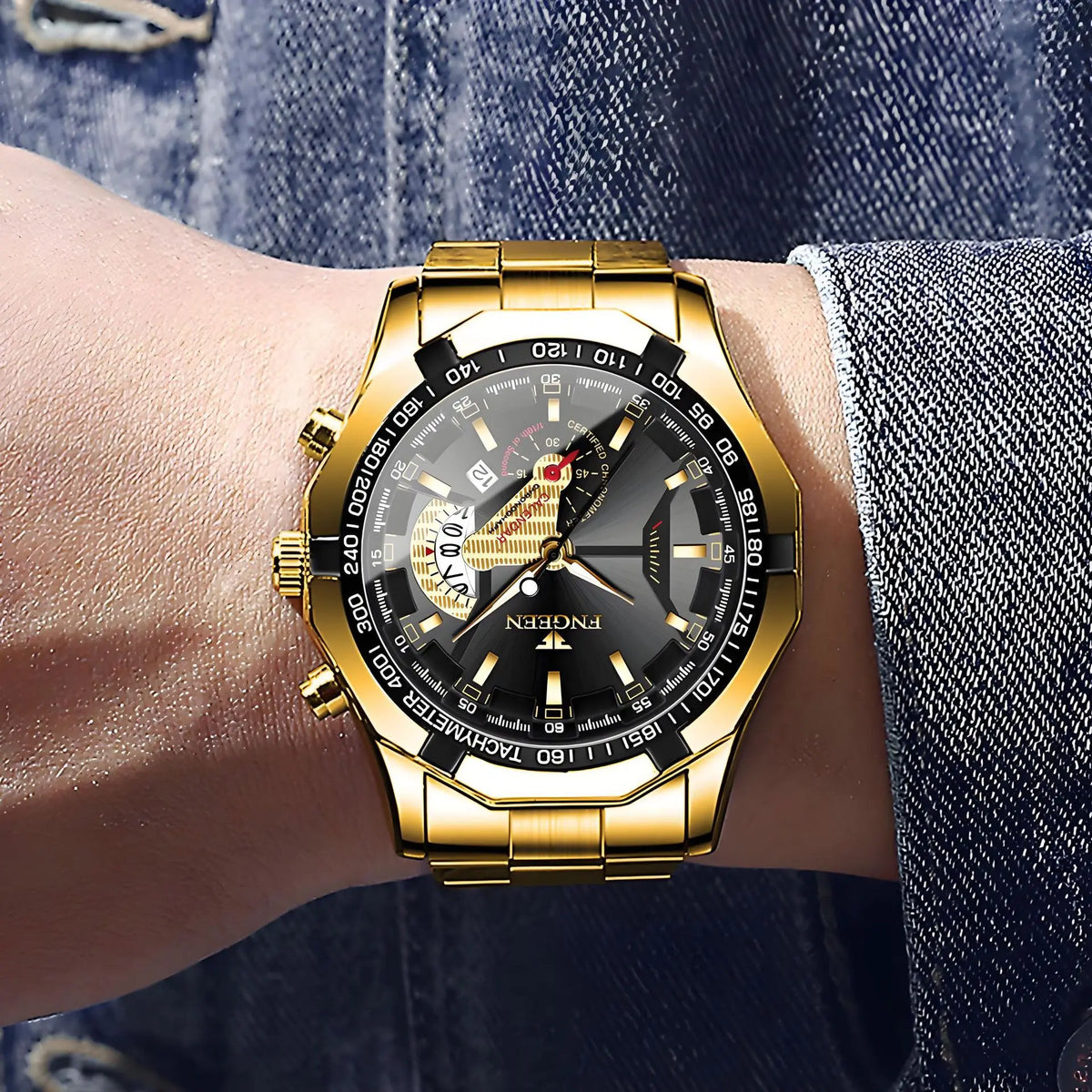 Prabangus „BINBOND“ kvarcinis vyriškas rankinis laikrodis, šviečiantis, atsparus vandeniui, su automatine datos funkcija, pagamintas iš nerūdijančio plieno