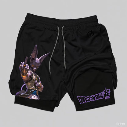2026 Summer Dragon Ball Goku Anime Gym Shorts Men Double-layer 2-in-1 Sports Pants New Summer Japanese Cartoon Print Beach Pants