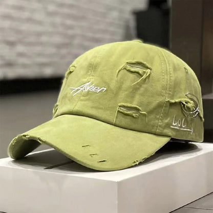 Unisex „Asher“ siuvinėjimas, su skylutėmis, metalinis žiedas, beisbolo kepurės, lauko, reguliuojamos, pavasario ir rudens, kasdienės, apsaugančios nuo saulės