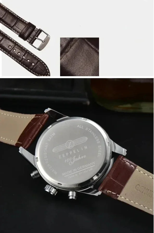 Zeppelin Airship Automatic Date Mens Leather Band Fashion Luxury  Business Casual Men Watches Gift Men's Waterproof Watch