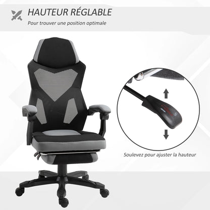 Office chair, gaming armchair, height adjustable, backrest, swivel, casters, footrest, mesh gaming chair, multi-purpose chair