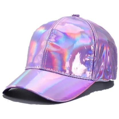 Casquette de baseball unisexe en cuir PU style « laser », look streetwear et hip-hop, pour hommes et femmes, couleurs éclatantes, casquette Y2K