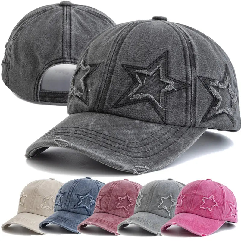 Casquette de baseball en coton délavé pour femme, motif étoile à cinq branches, style urbain « Dad Hat »