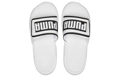 Sandales à brides en caoutchouc souple et résistant Puma Royalcat, chaussures, blanc et noir, 386712-02.