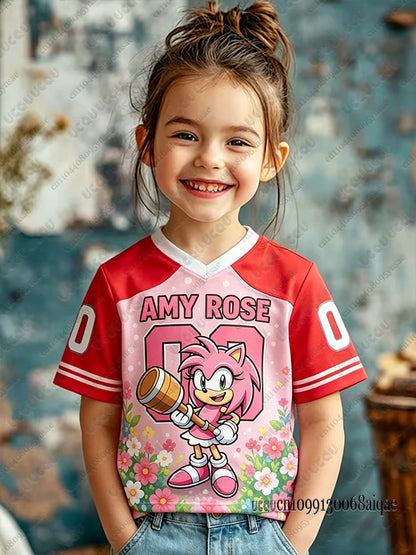 Summer Cartoon Sonic Print T-shirt For Adult/Kids Casual Football Jerseys Cute Short Sleeve Tees Boys Girls Cosplay Clothing