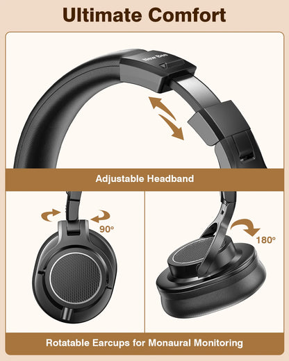 New Bee Wired Professional Studio DJ Headphones With Microphone Over Ear Hi-Res Studio Monitor Music Headset Earphone
