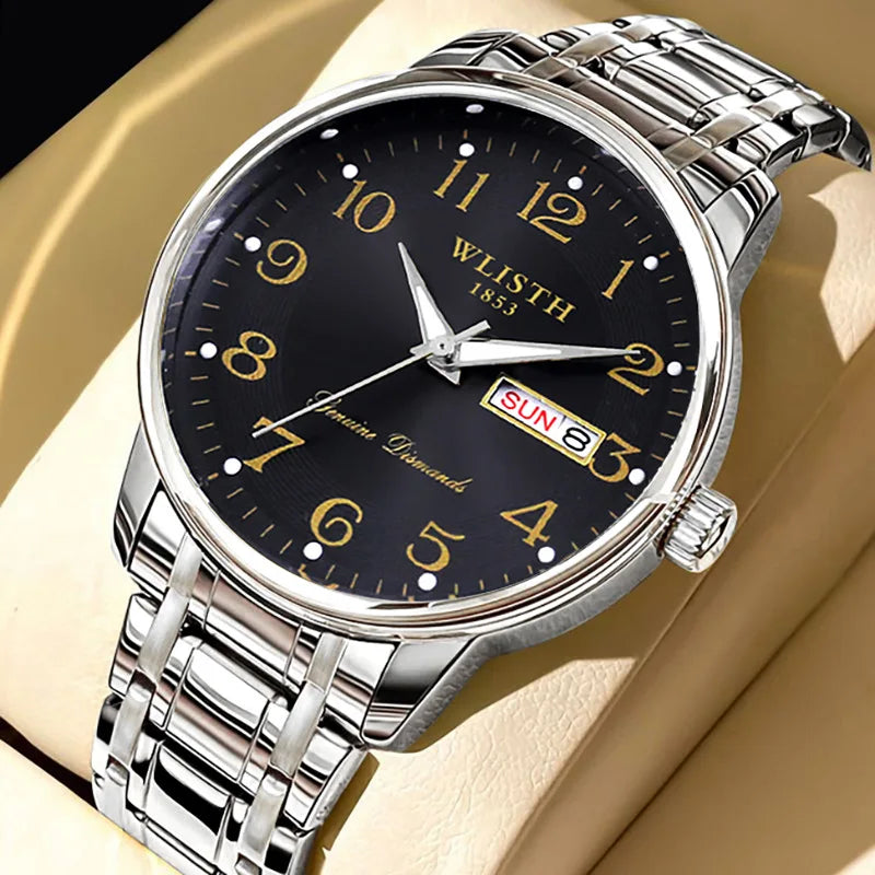 Luxusuhr für Damen, Quarzuhr, digitale Armbanduhr, wasserdicht, mit Kalender und Leuchtanzeige; modischer und professioneller Stil, auch für Herren geeignet.