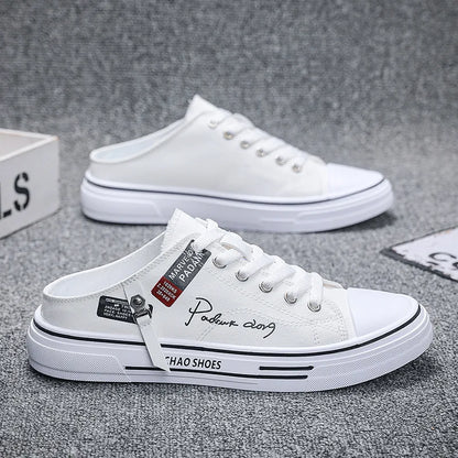 Tendance Designers hommes demi pantoufles été homme chaussures vulcanisées antidérapant résistant à l'usure chaussures en toile chaussures à bouche peu profonde pour hommes