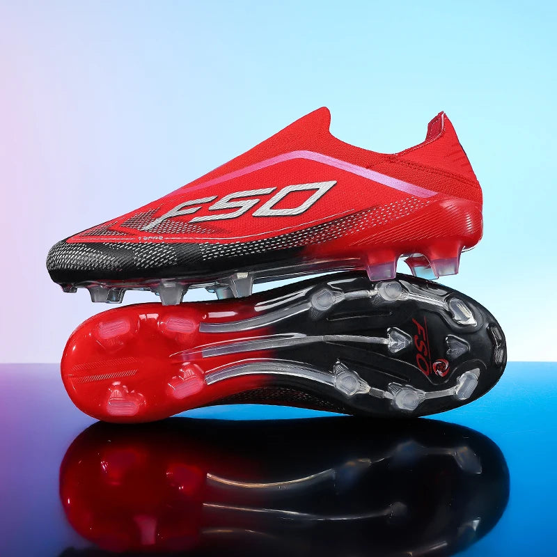 Novas chuteiras de futebol para homem, sapatilhas de futsal para exterior, jogo em relva, antiderrapantes, calçado de futebol de alta qualidade com pitões, best-seller, cano alto, leve