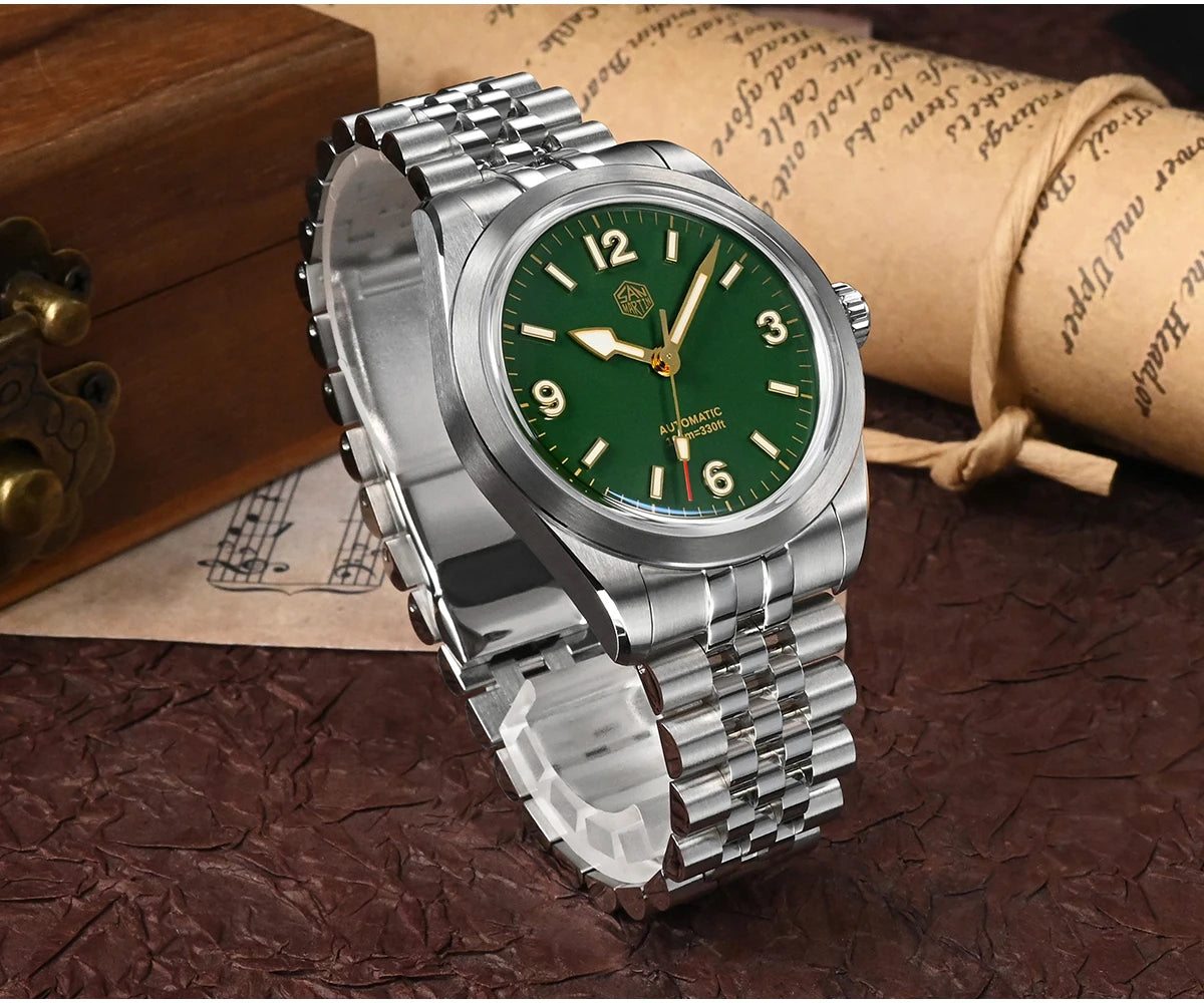 San Martin 38mm Men's Sport Watch Fashion Luxury Explore Climbing Automatic Mechanical Sapphire Waterproof 5 Links Bracelet BGW-9