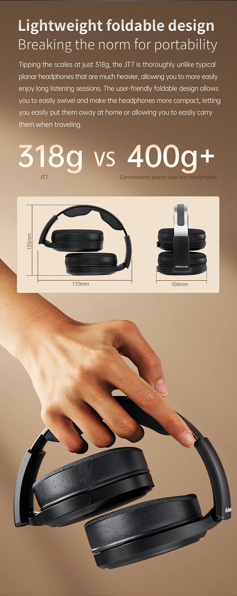 Auriculares audiófilos over-ear magnéticos planares FiiO JT7 – Driver de 95x86mm, headset HiFi con cable de 4.4mm y 3.5mm