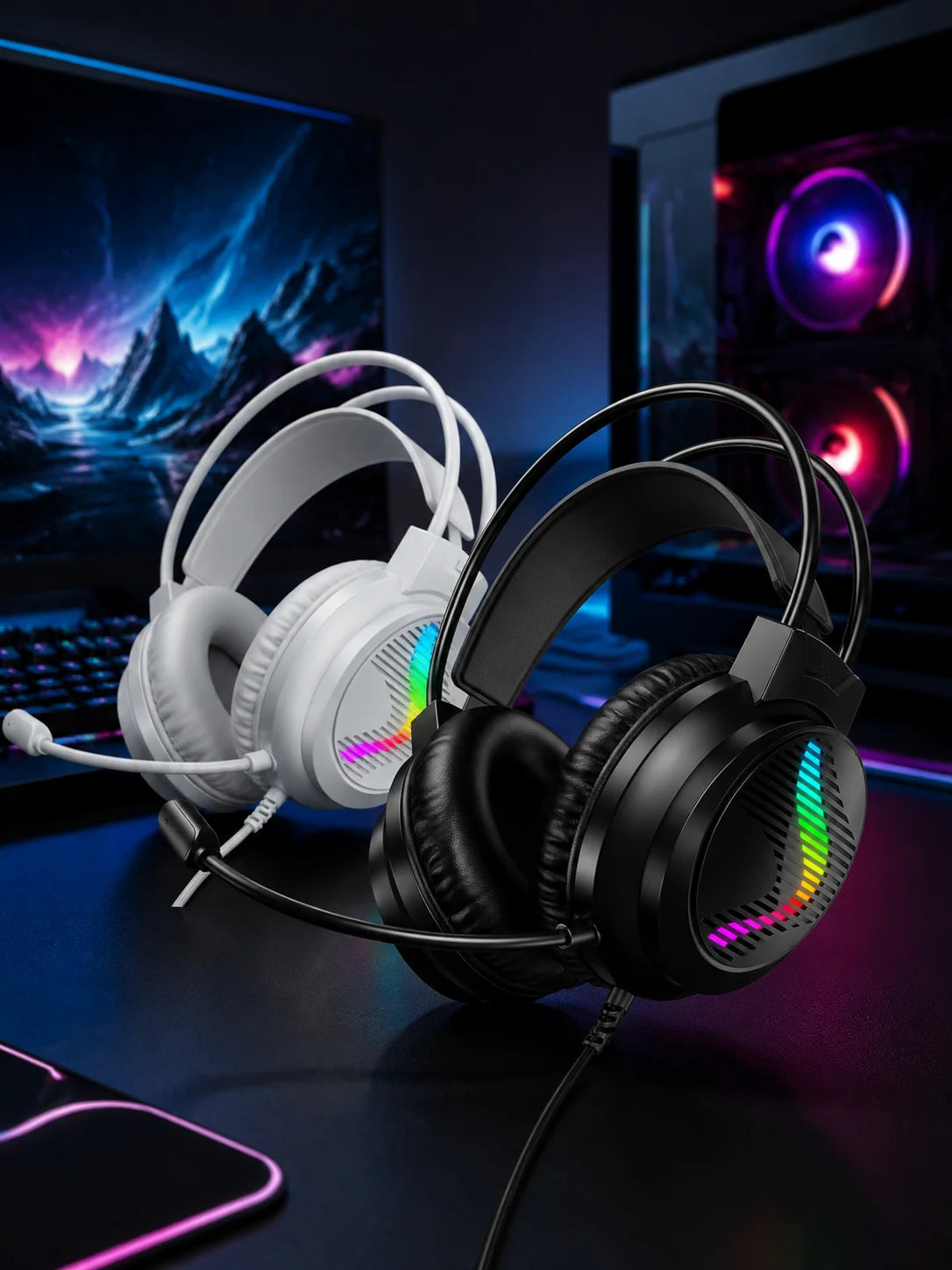 Casque filaire de jeu avec son 360° °   Microphone rotatif et éclairage RGB, conçu spécifiquement pour les cybercafés et le gaming