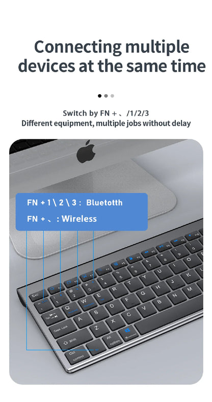 Conjunto de teclado e rato sem fios JOMAA Bluetooth e USB 2.4G para portátil, computador e iPad, combo recarregável e silencioso