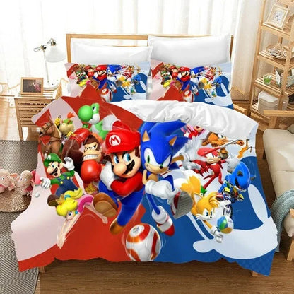 The Movie Sonics Printing Bedding Set Anime Digital Cartoon hedgehogs Duvet Cover Comforter Bed Youth Kids Girl Boys Gift