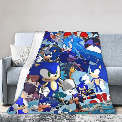 Shadow Game Blanket Soniced Cartoon Flannel Throw Blankets Summer Air Conditioning Decoration Lightweight Bedspreads