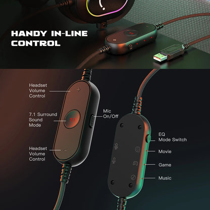 Auscultadores Gaming RGB Dinâmicos Fifine com Microfone Over-Ear, Som Surround 7.1, PC, PS4, PS5, 3 Opções de EQ para Jogo, Filme e Música - H6