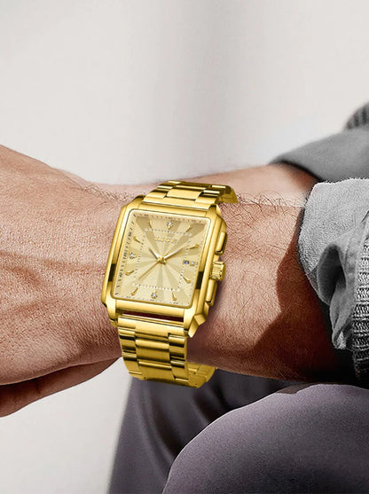 Reloj para hombre LIGE: estilo militar y moderno, caja cuadrada, cronógrafo de cuarzo, resistente al agua, marca de lujo