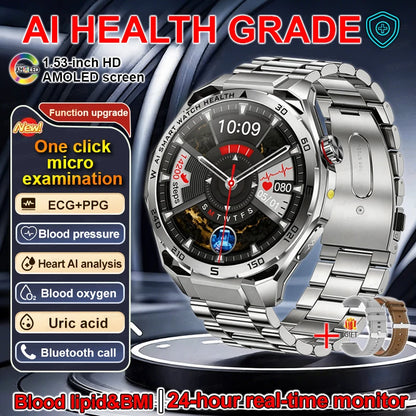 Smart Watch Men High-end Health Blood Pressure Blood Oxygen Lipids Uric Acid Sapphire Smart Watches Ai GPT Custom Dial ECG 2026