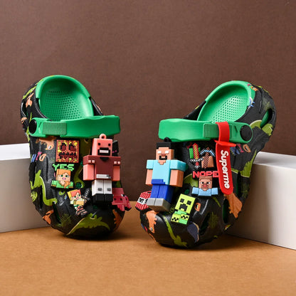 Minecrafts Clogs Non Slip Closed Toe Sandals Adjustable Strap Classic Dinosaur Printed For Beach Outdoor Walking Daily Leisure