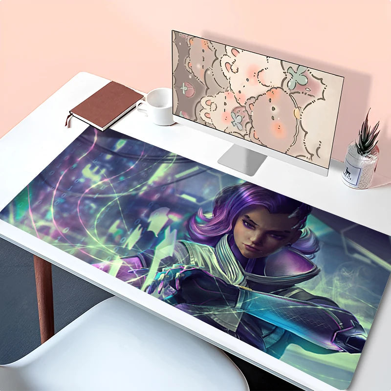 Podkładka pod mysz i laptopa Anime, akcesorium biurowe, podkładka pod klawiaturę PC, gumowa podkładka pod kubek, miękka duża mata pod mysz Overwatch Sombra na biurko