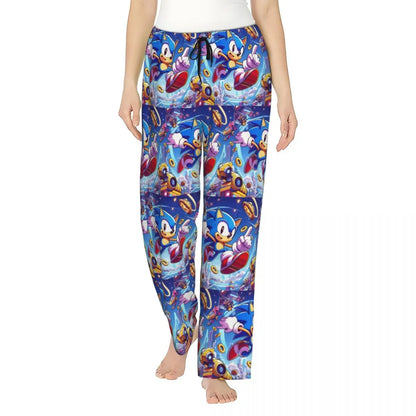 Custom Women Soniced Pajama Pants Printed Hedgehog Game Sleep Sleepwear Bottoms with Pockets