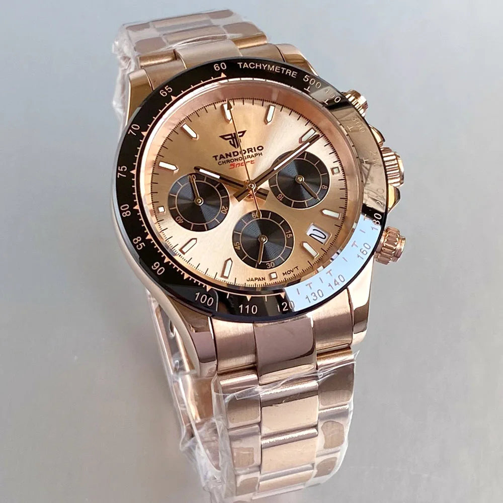 Reloj de lujo para hombre VK63 con movimiento de cuarzo, cronógrafo de negocios, 39mm, acero/oro rosa, fecha, esfera luminosa y cronógrafo completo