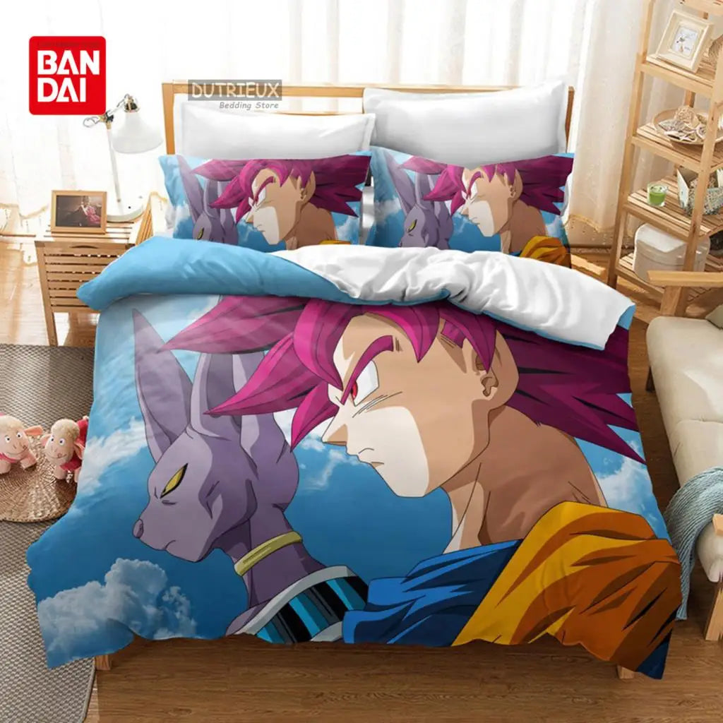 Bandai Animie Dragon Ball Bedding Set Goku Duvet Cover Quilt Cover Queen King Bedroom Home Textile Children Kids Boys Adult Gift