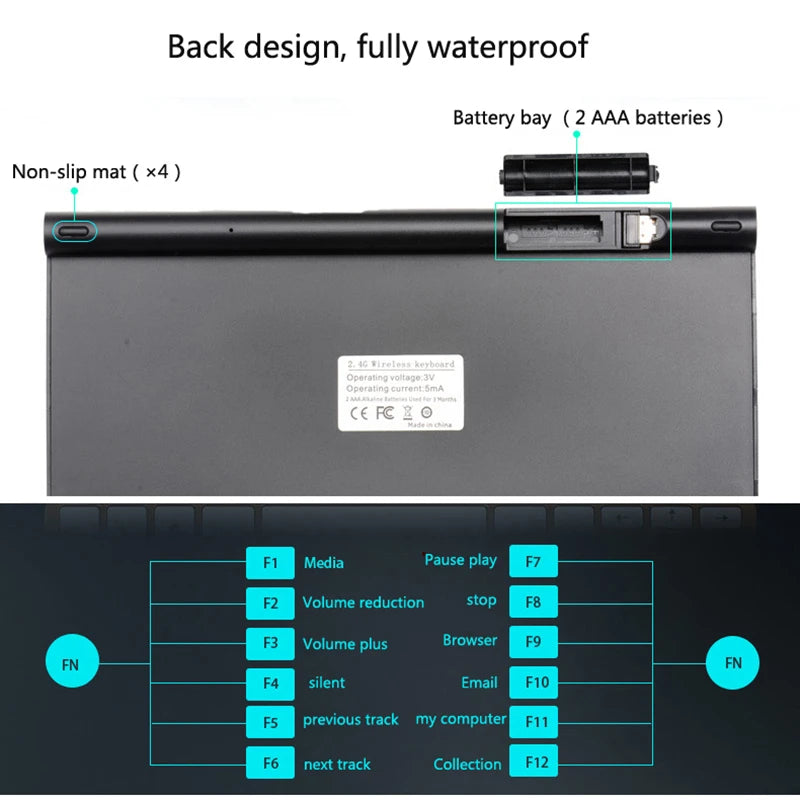 Spanische, hebräische, koreanische und thailändische kabellose Tastatur-Maus-Kombination 2.4G, mini, tragbare kabellose Tastatur und Maus für Windows, Mac und Android