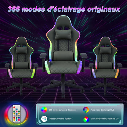 Fangange Gaming Chair with Massage Function, Adjustable backrest,Computer Chair,with ambient light,Lumbar Cushion, Pillow,150 KG
