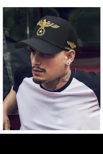 InlnDtor Embroidery high top European and American style wide brim baseball cap casual big head circumference men's cap