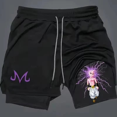 2026 Summer Dragon Ball Z Majin Buu 2-in-1 Double Layer Gym Shorts, Oversized Men's Fitness Retro Streetwear Unisex Athletic Y2k