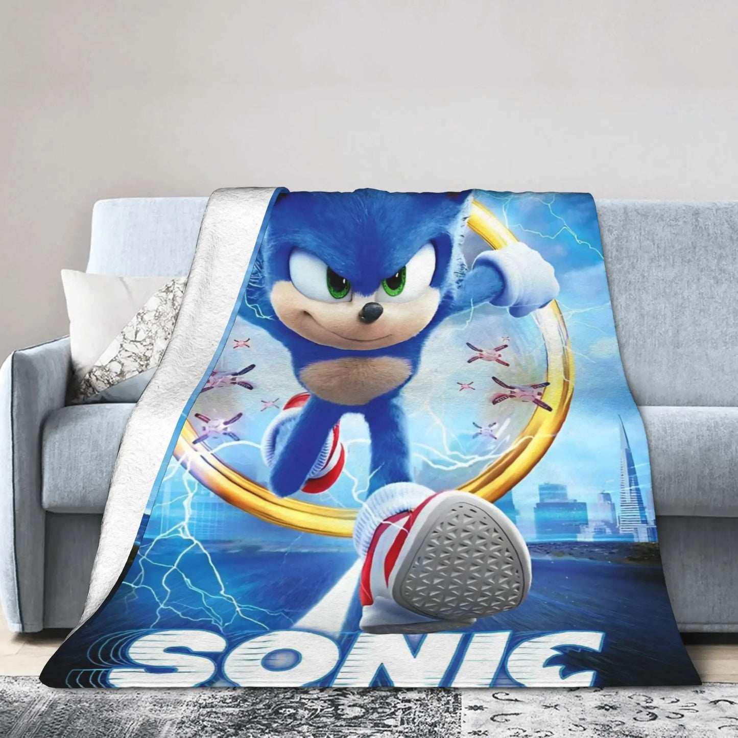 Shadow Game Blanket Soniced Cartoon Flannel Throw Blankets Summer Air Conditioning Decoration Lightweight Bedspreads