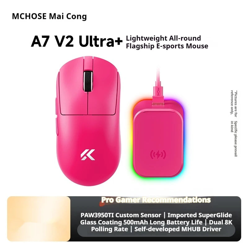 Bezdrôtová myš MCHOSE A7 V2 Ultra+ Tri-Mode Lightweight Paw3950 Ti 42000dpi 500mah pre PC, e-šport a notebook – herná myš a príslušenstvo