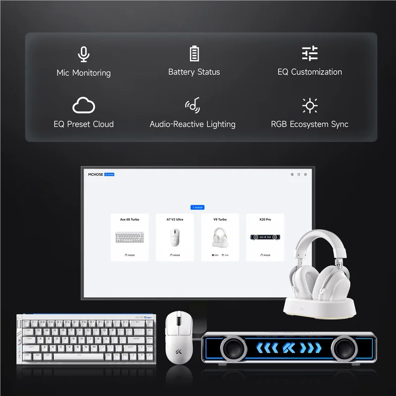 Cuffie gaming wireless MCHOSE V9 Turbo 7.1 Surround Sound RGB Esports con driver da 60mm, microfono con cancellazione del rumore e base di ricarica