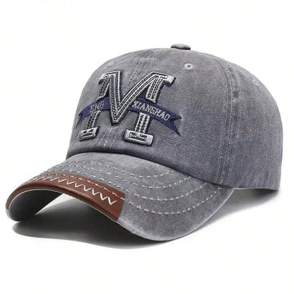 Unisex M Letter Embroidery Wash Baseball Caps Outdoor Adjustable Spring and Autumn Casual Sunscreen Hat