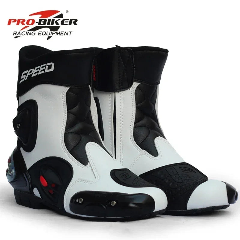 Pro-Biker Premium Motorcycle Racing Shoes for Men & Women - Leather Racing Boots for Speed Biking, Motocross & Off-Road Riding