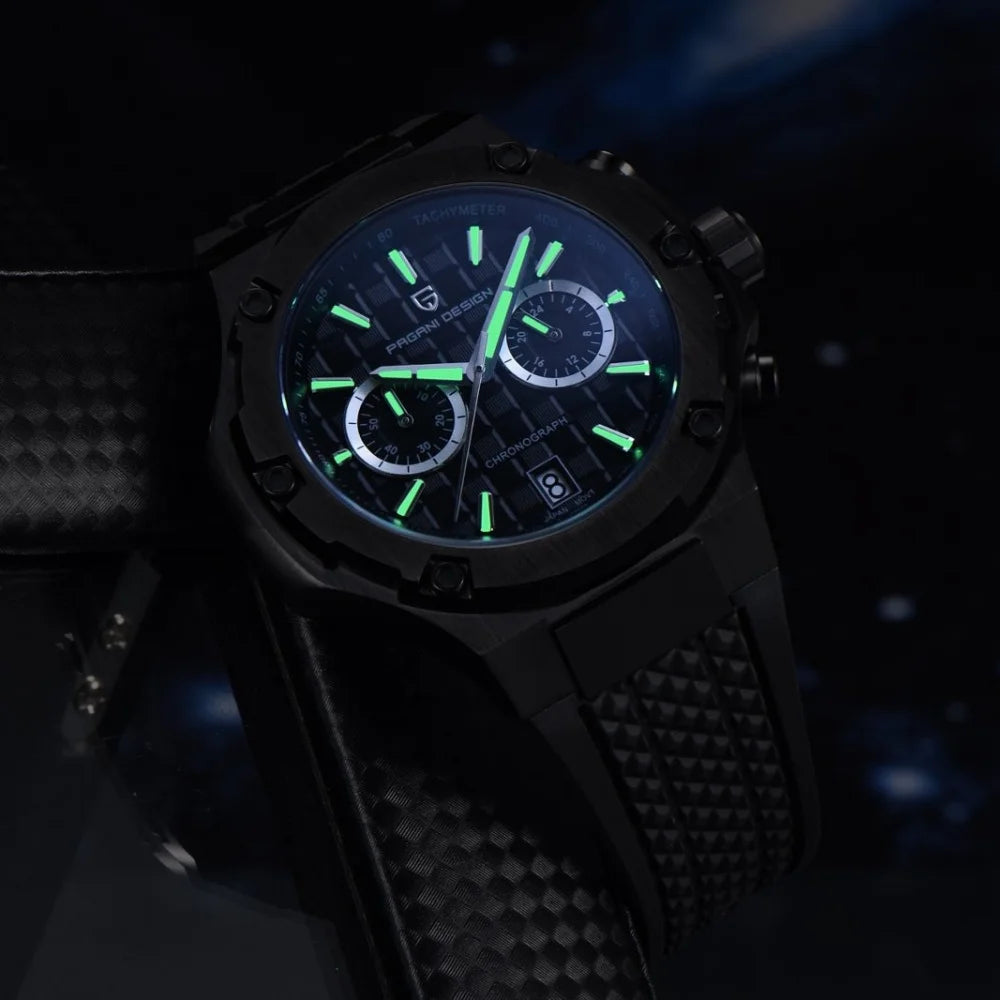 PAGANI DESIGN PD-YS032 Herren-Quarzuhr 44mm Japan VK64 Uhrwerk Edelstahlgehäuse Kautschukarmband Saphirglas 100M wasserdicht