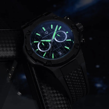PAGANI DESIGN PD-YS032 Herren-Quarzuhr 44mm Japan VK64 Uhrwerk Edelstahlgehäuse Kautschukarmband Saphirglas 100M wasserdicht