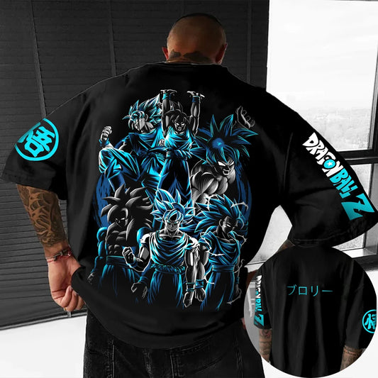 Dragon Ball Z Son Goku All Forms Broly Blue Aura Group Print Kids Oversized T-Shirt Mens Anime Streetwear Anime Tee For Fans