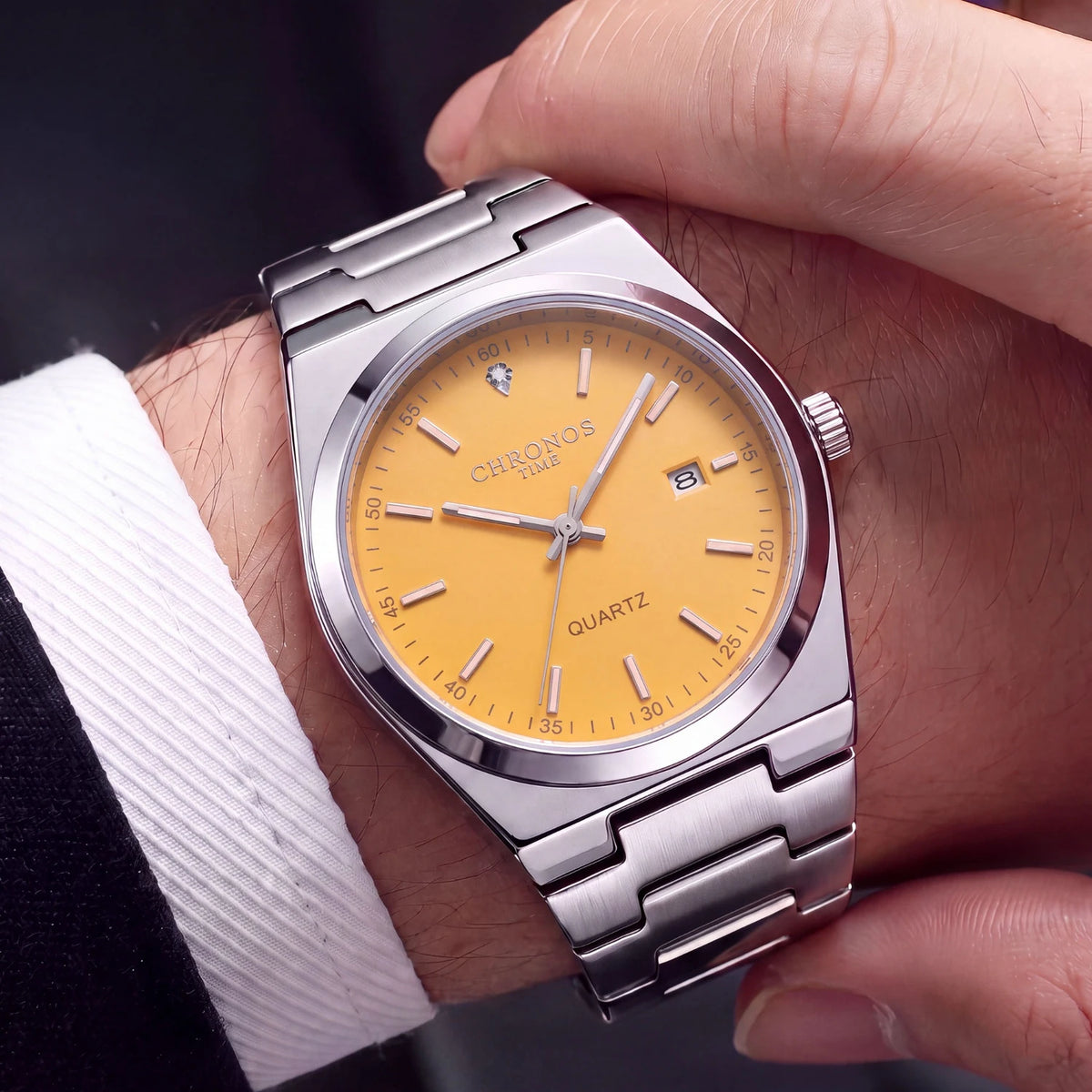 Ceas cu cuarț pentru bărbați CHRONOS – Brățară din oțel inoxidabil, rezistent la apă, ace luminescente, afișaj al datei – Ideal pentru serviciu, sport sau în viața de zi cu zi