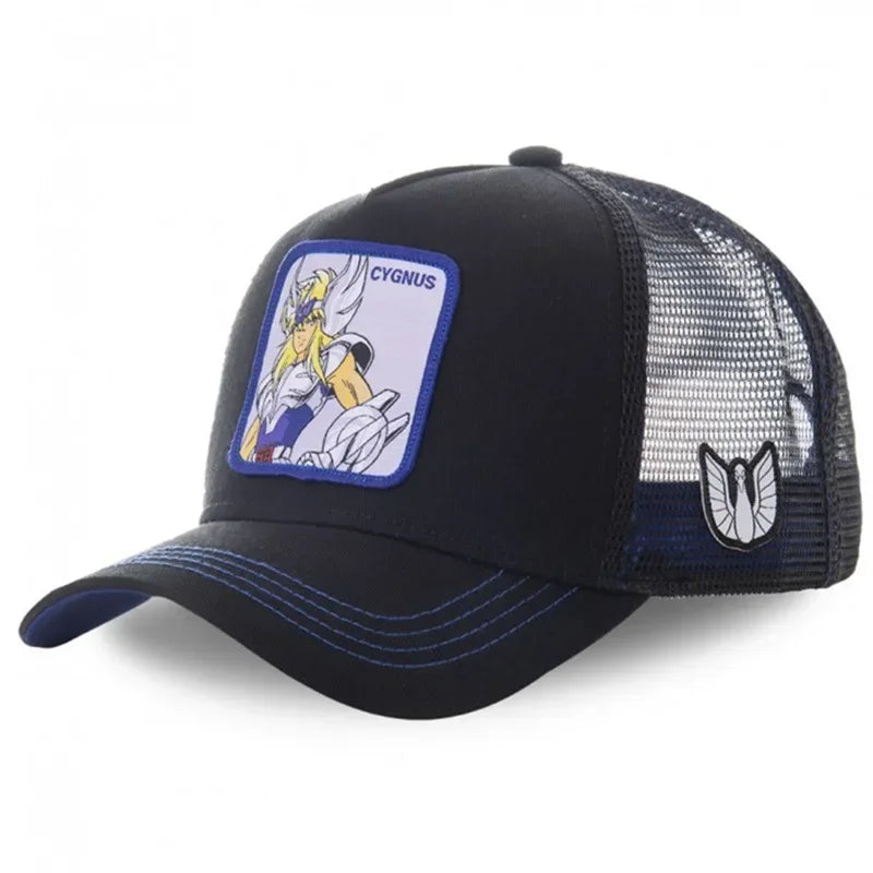 Saint Seiya Bawełniana czapka z daszkiem typu snapback z motywem anime i kreskówek, dla mężczyzn i kobiet, w stylu hip-hopowym, czapka typu trucker z siateczką, dropshipping