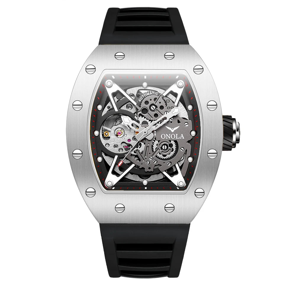 ONOLA Luxury Automatic Watch Men Fashion Hollow Silicone Waterproof Mechanical Watch Men Military Sports Watch Clock